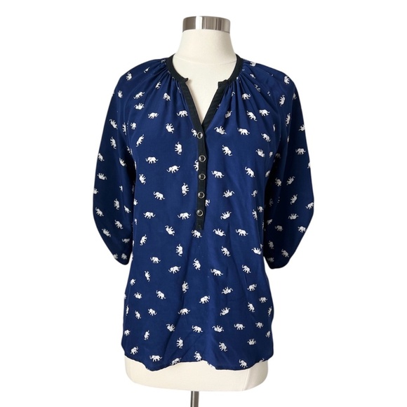 Yumi Kim Elephant Print 100% Silk Blouse Size Medium - Picture 2 of 15